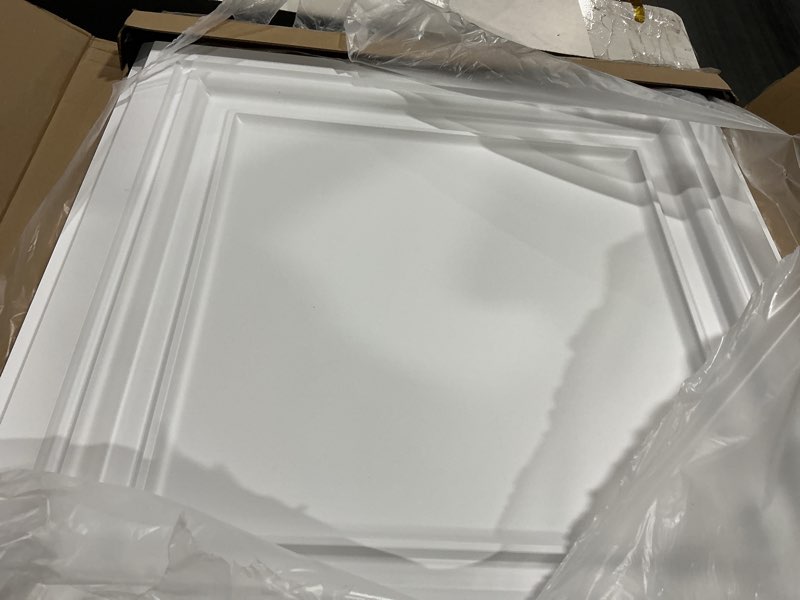 Condition photo showing Good Condition for Art3d Drop Ceiling Tiles 24x24 Inch (12-Pack, 48 Sq.ft) – Glue Up PVC Ceiling Tiles 2x2 Ft., Decorative Ceiling Panels for Kitchen, Living Room, Office and Home, White Snow White