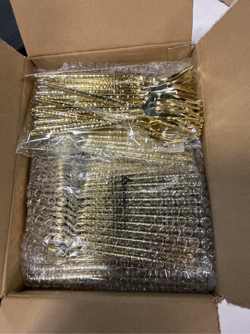 Condition photo showing Good Condition for U-QE 180 PCS Gold Plastic Forks - 7.7 Inch Hammered Heavy Duty Plastic Forks - Elegant Gold Plastic Silverware - Perfect for Parties & Weddings and Other Daily Events Gold Forks 180Pcs
