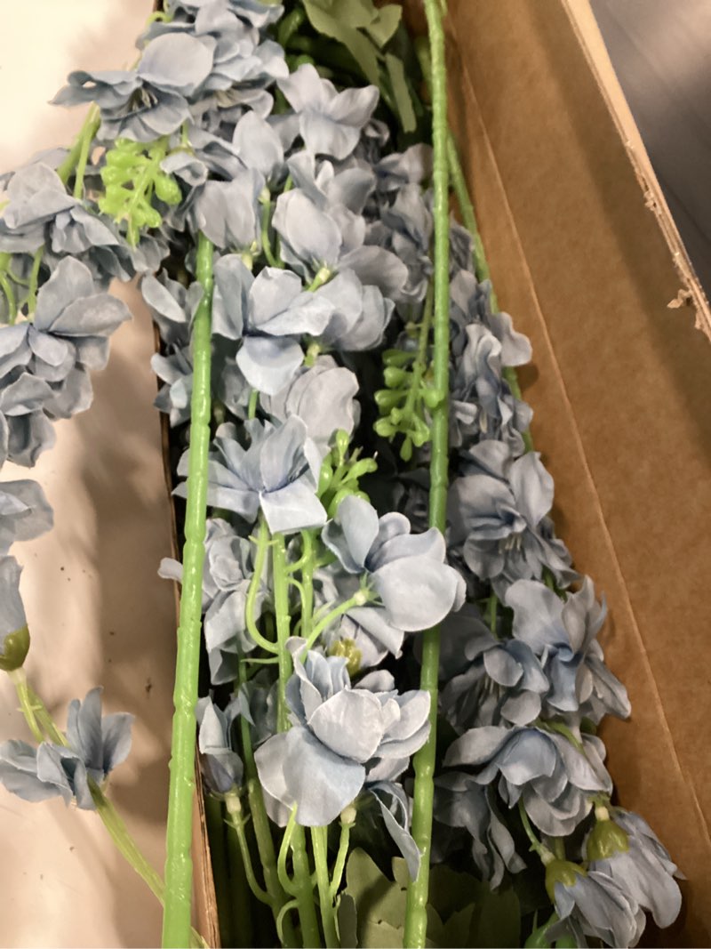Condition photo showing New/Like New for 8 pcs dusty blue delphinium artificial flowers, 34.25''artificial snapdragon flowers tall fake flowers silk flowers faux delphinium bulk for tall vase home wedding garden table decor (dusty blue)