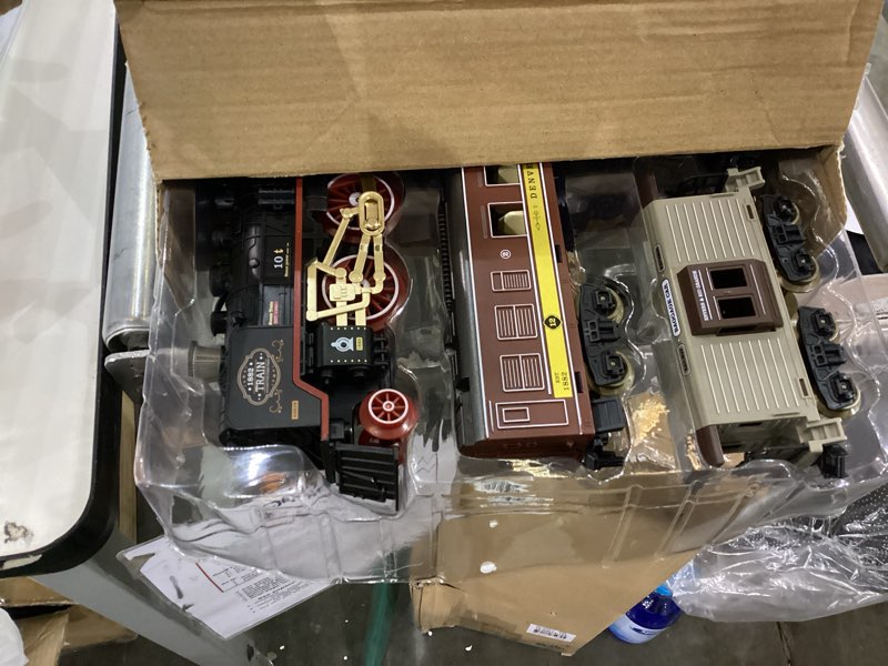 Condition photo showing As Is for Funwee Electric Train Toy with Smokes,Lights and Sound,Train Set for Under Christmas Tree, Locomotive Train Model with Track, for 3 4 5 6 7+ Years Old Toddler Boys and Girls Birthday