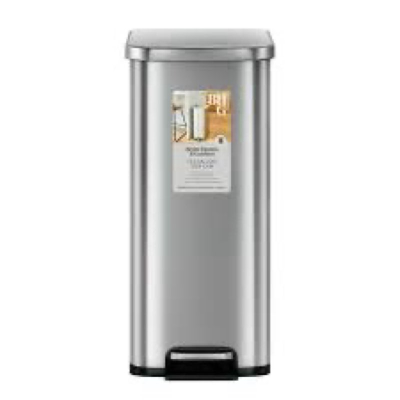 better homes & gardens kitchen trash can, 7.9 gallon stainless steel slim step garbage bin with soft close lid, silver