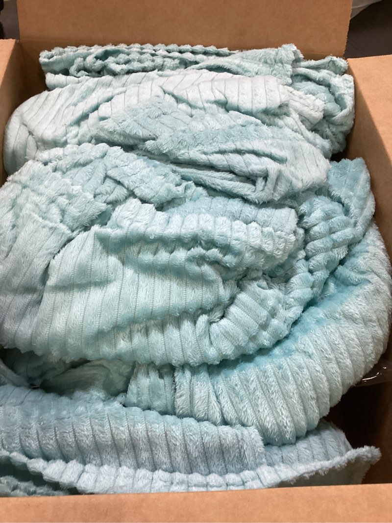 Condition photo showing As Is for Buryeah 12 Pcs Flannel Throw Blanket Bulk 50 x 60 in Sleepover Blanket Outdoor Wedding Throw Lightweight, Oeko-tex Standard 100 Certified for Sofa Homeless Gifts (Teal) 12 Teal