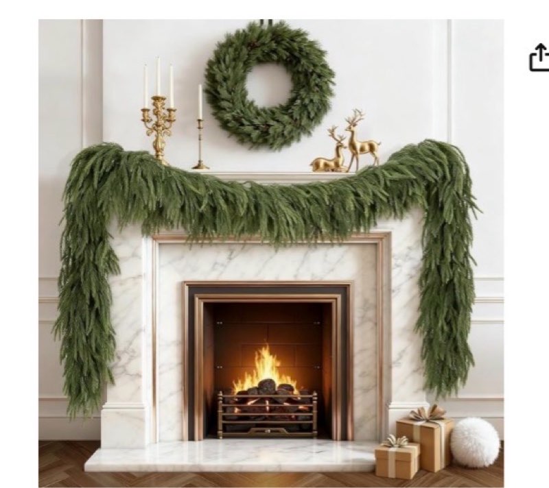 OULONGER 12FT Artificial Christmas Norfolk Pine Garlands, Christma Real Touch Winter Pine Garland, G