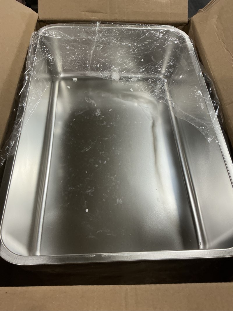 Condition photo showing Good Condition for stainless steel litter box, 23.6“x15.7"x6" deep stainless steel cat litter box extra large, xl metal litterbox for big cats with high sides, non stick surface, easy to clean