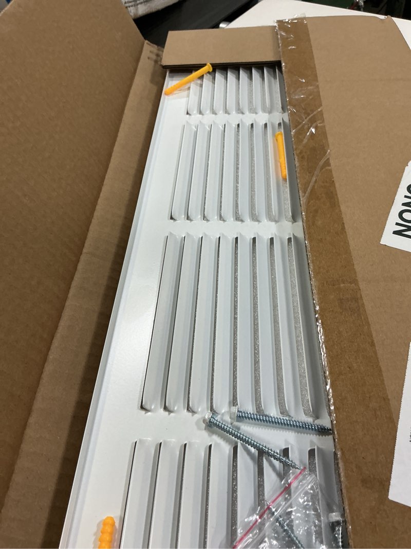 Condition photo showing Good Condition for fancat 24"w x 8"h return air grille [duct opening size], steel hvac return air vent cover for wall & ceiling, white powder-coated rust-resistant ac cold air return, outer dimensions 25.75"w x 9.75"h 24''wx8''h [duct opening]