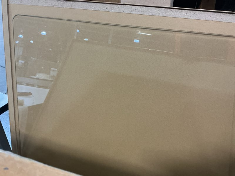 Condition photo showing Good Condition for 30" x 48" tempered glass office chair mat for carpet & hardwood floor, 1/5" thick clear floor protector desk chair mat with rounded and polished edges 30"x48" nature