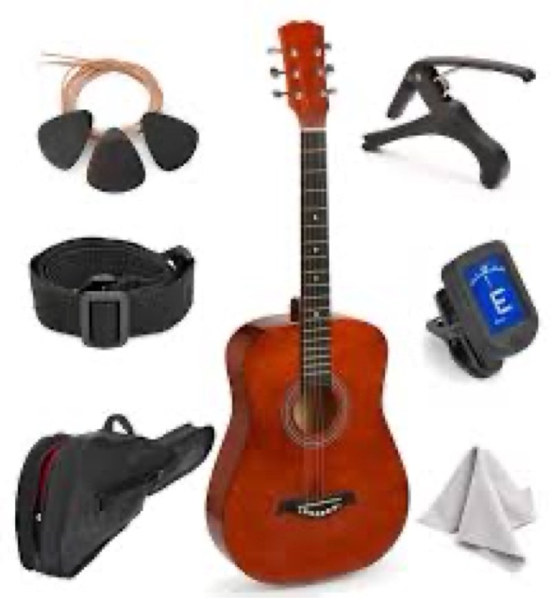 Left Handed Acoustic Guitar For Kids By MasterPlay- 30” Beginner Guitar For Learners- Accoustic String Starter Kit: Guitar Bag, Tuner, Strap, Extra Strings, Picks, Wash Cloth, Capo (Mahagnah) Left Handed Mahagonah