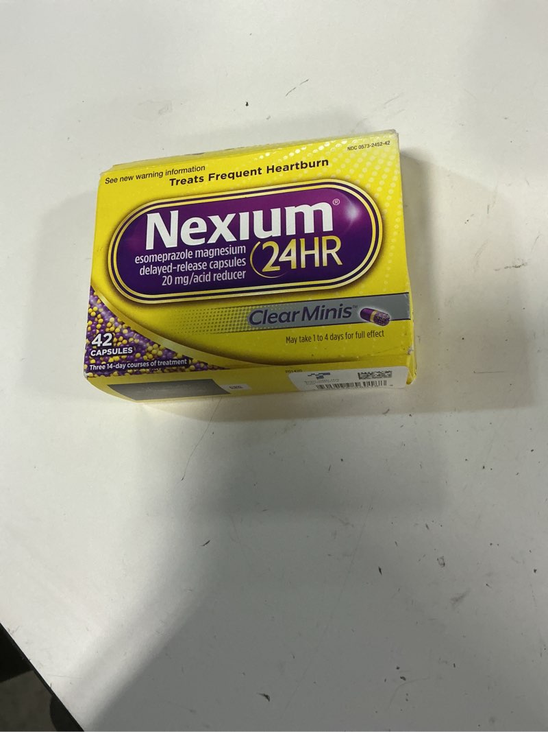 Condition photo showing New/Like New for (exp/10/2027) nexium 24hr clearminis acid reducer heartburn relief capsules, 42 count | all-day and all-night protection from frequent heartburn, heartburn medicine with esomeprazole magnesium
