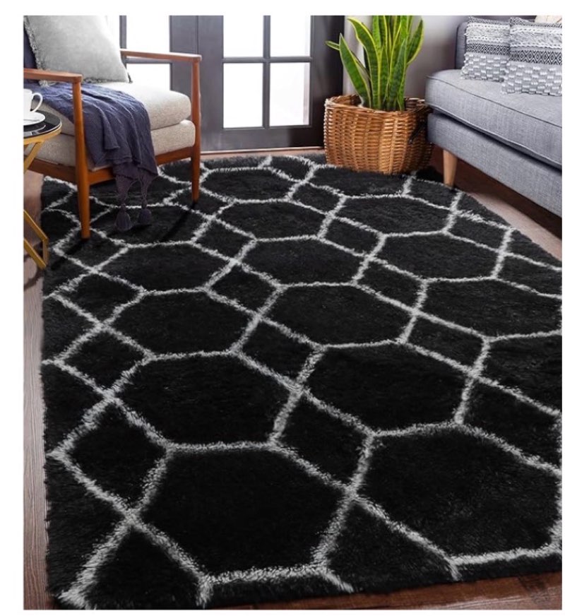 onasar geometric area rugs for bedroom living room, washable 4x6 black and white fluffy shag throw rug, shaggy plush bedside floor carpet for nursery kids teens girls boys dorm home decor