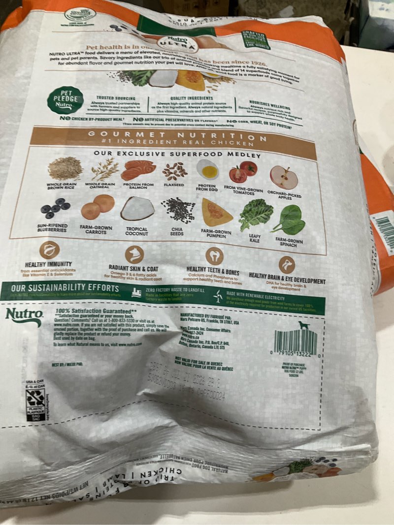Condition photo showing Good Condition for nutro ultra high protein natural dry dog puppy food with a trio of proteins from chicken lamb and salmon, 12 lb. bag