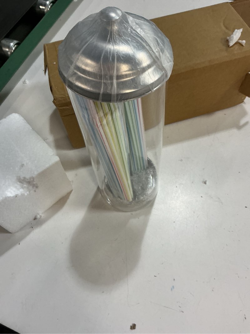 Condition photo showing Good Condition for straw holder dispenser 100 pcs straws includ - clear glass drinking straw container with lid for counter m