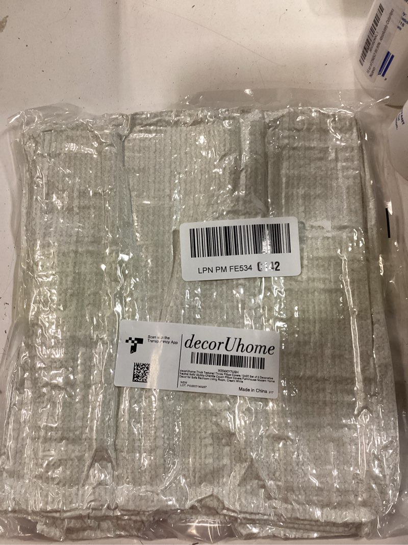 Condition photo showing New/Like New for decorUhome Christmas Cream White Chenille Throw Pillow Covers 12x20 Set of 2 Thick Textured Slubby Couch Pillow Covers Farmhouse Accent Modern Neutral Decorative Pillow Cases for Bed Sofa Living Room Cream White 20" x 12" (Pack of 2)