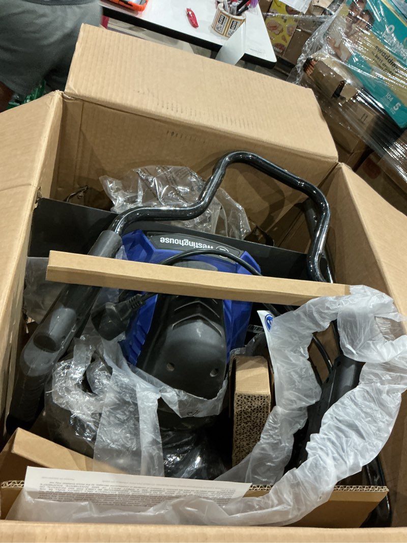 Condition photo showing As Is for westinghouse 18-inch, 15 amp corded electric tiller cultivator for gardening with 6 steel blades 18 in. tiller