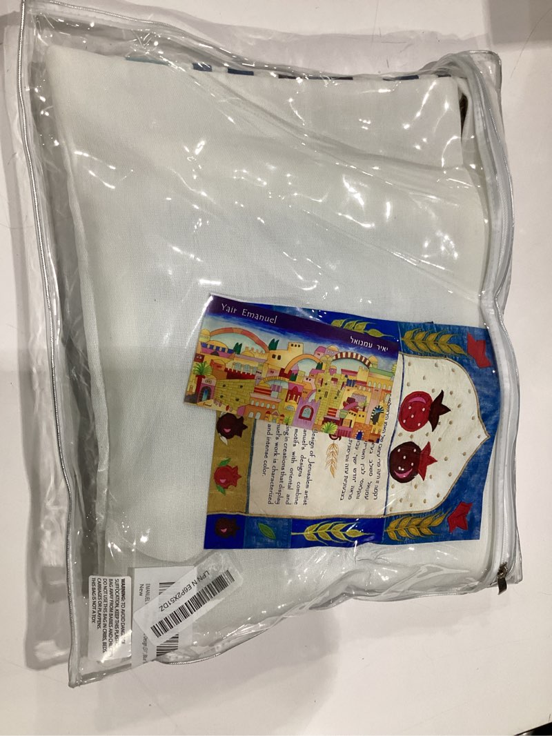 Condition photo showing New/Like New for emanuel yair tallit prayer shawl set with silk embroidered atara | modern stripe design 51" blue tal-1a