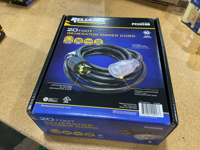 Condition photo showing New/Like New for reliance controls pc3020 pc3020k generator power cord, black