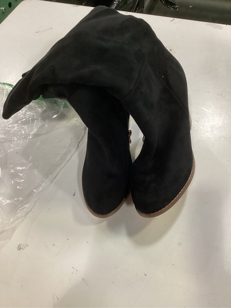 Condition photo showing Good Condition for erocalli suede knee-high boots fall boot for women chunky block high heel slouch fashion boot round toe side zipper 9 1 black