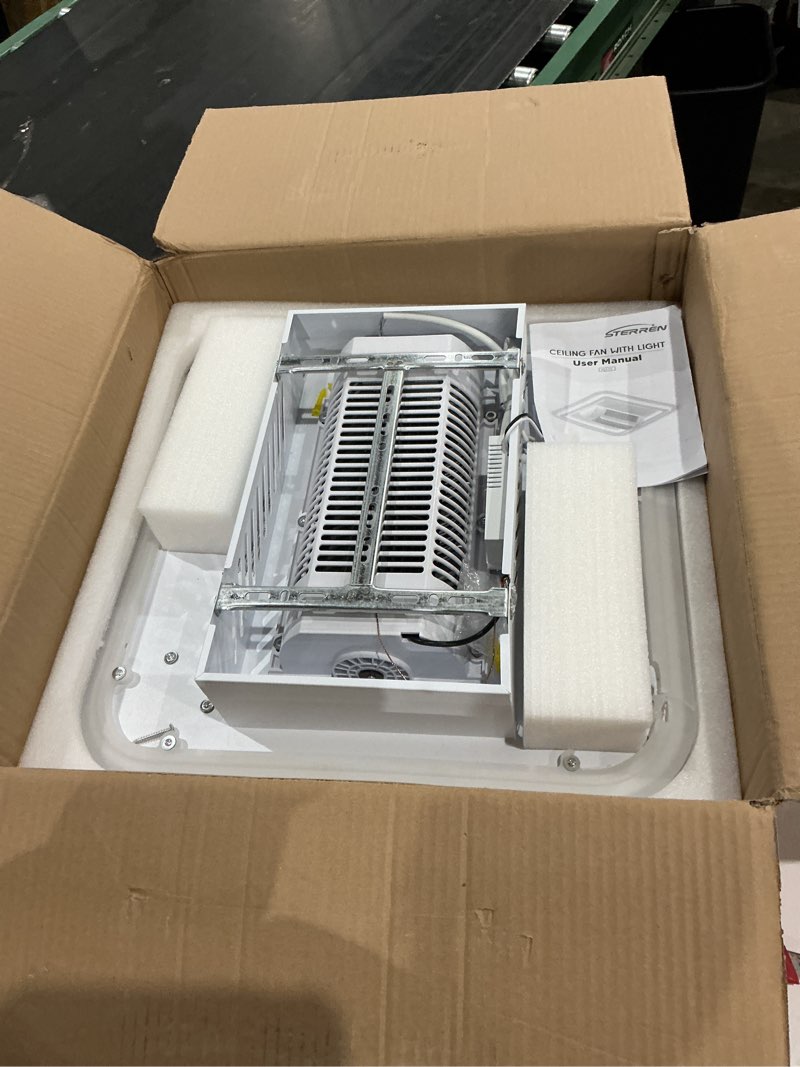 Condition photo showing Good Condition for STERREN Bladeless Ceiling Fans with Lights, 20" Modern Flush Mount Ceiling Fan with Remote and Dimmable LED Lights, 6 Speed Fan Light for Bedroom Living Room (Square) 20" Square