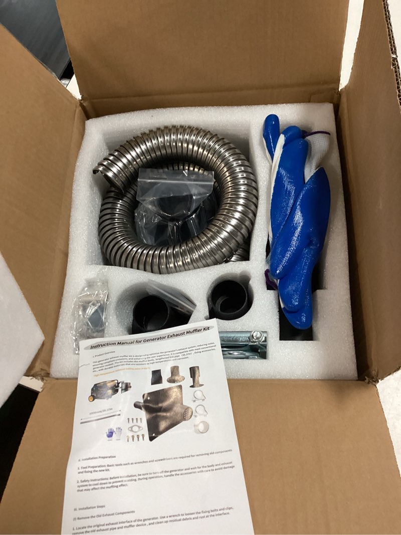 Condition photo showing New/Like New for generator exhaust extension silencer kit - 3 universal adapters, insulated through-wall mounting plate, high-performance silencing grille, compatible with all portable generators