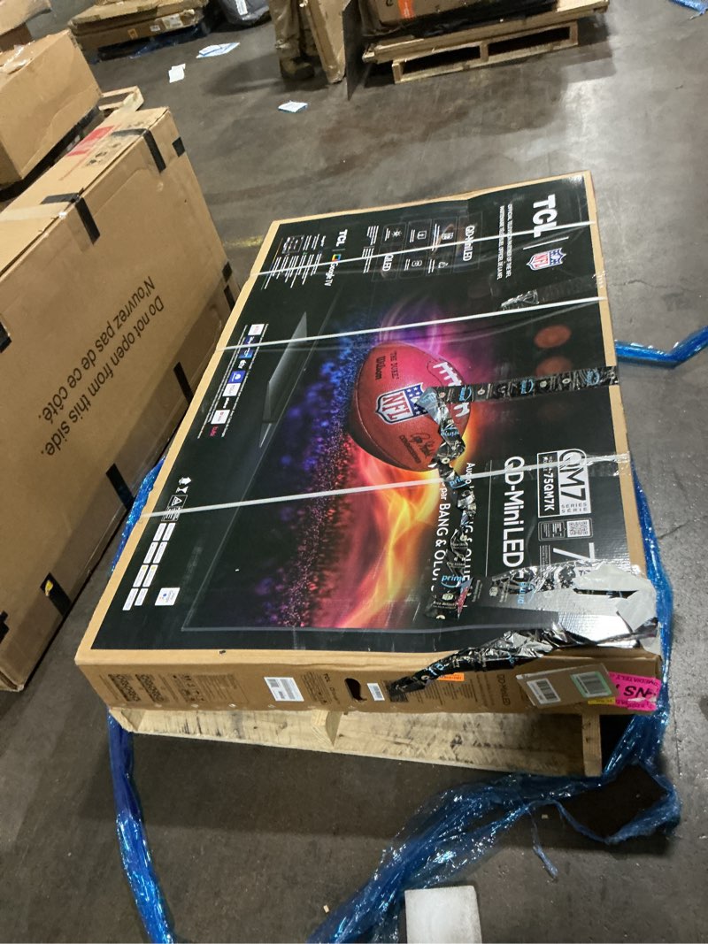 Condition photo showing As Is for TCL 75 Inch Class QM7K Series | Mini LED QLED 4K HDR | 75QM7K, 2025 Model | 120HZ-144HZ Anti Reflective Screen Smart Google TV Dolby Atmos Onkyo Audio | Voice Remote Alexa Gaming Streaming Television 75 inches