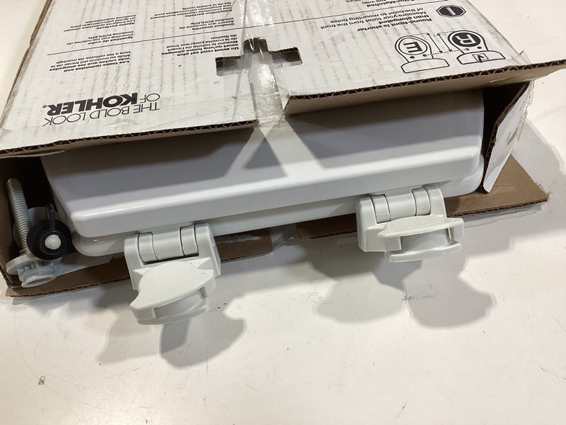 Condition photo showing Good Condition for kohler 20111-0 brevia, slow close toilet seat, round toilet seat, grip-tight bumpers quick-attach hardware, white