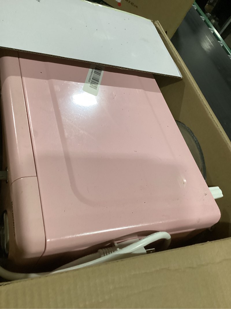 Condition photo showing As Is for Nostalgia Retro Microwave Oven - 0.7 Cu Ft, 700-Watt Countertop Size with Glass Turntable, Child Safety Lock, 8 Auto-Cook Programs, Digital Clock - Pink Retro 0.7 Cu. Ft. Pink
