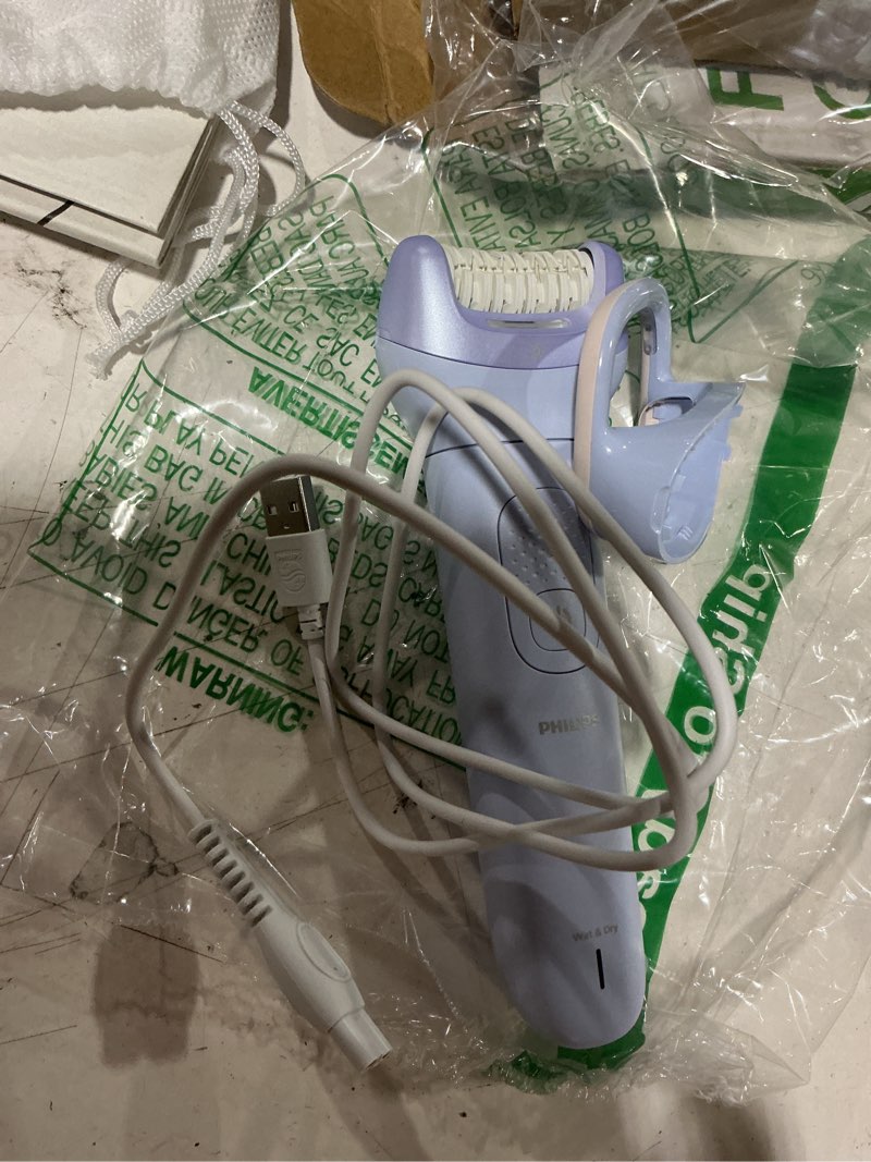 Condition photo showing As Is for philips epilator series 8000 - cordless wet and dry electric epilator, hair removal for legs and body, with proguide, 3 accessories, 60 min. runtime, model bre708/00 light blue series 8000 + 3 accessories