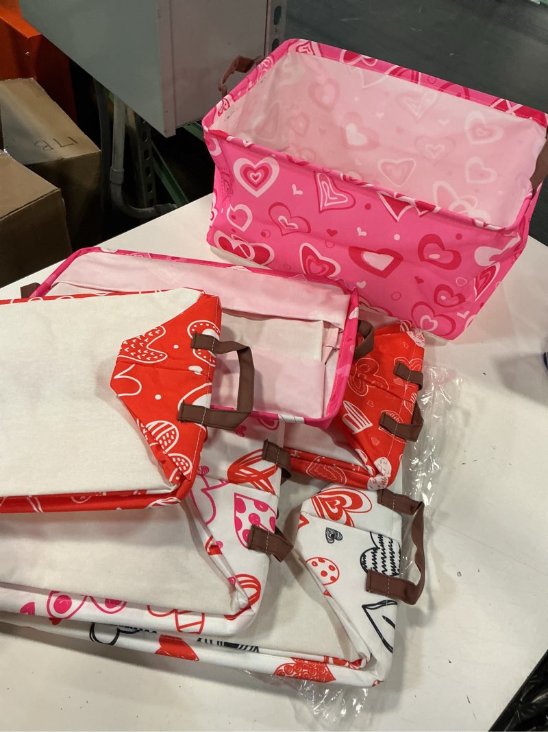 Condition photo showing New/Like New for similar , vesici 6 pack valentine's day baskets for gifts empty pink heart storage bins foldable cute storage basket rectangular canvas organizer boxes with handle for books clothes home