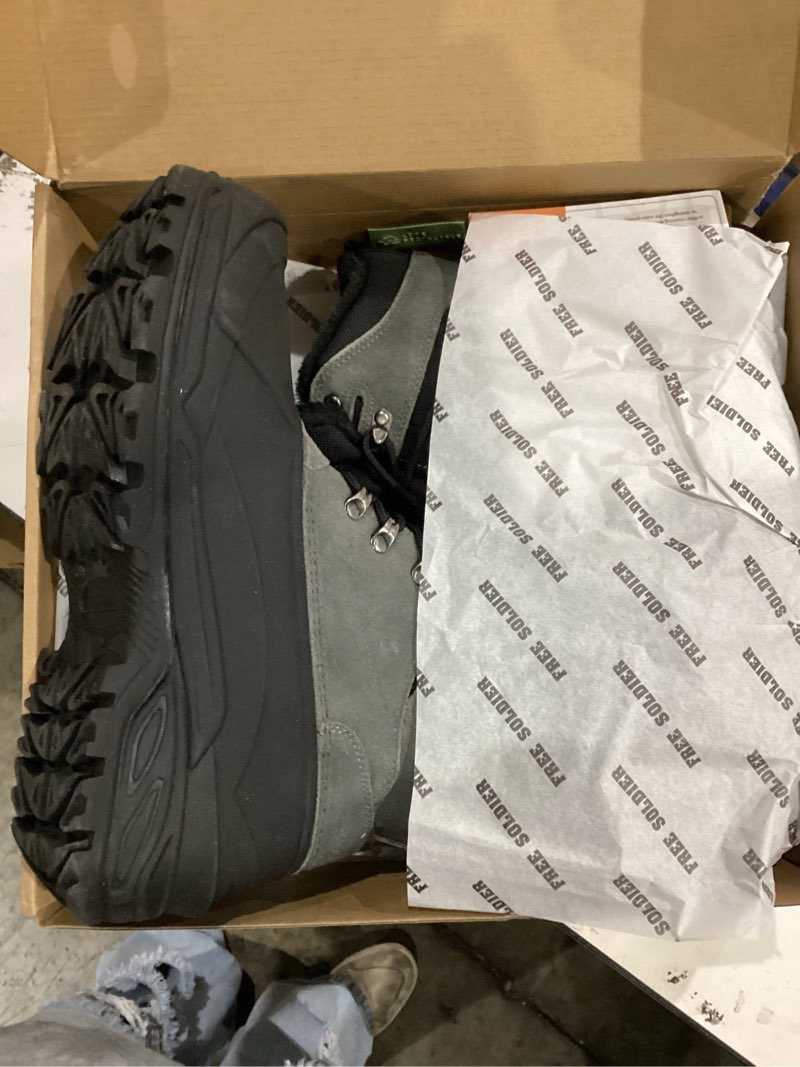Condition photo showing item condition for FREE SOLDIER Mens Snow Winter Boots for Men Warm Fleece Lining Winter Ski Shoes Waterproof Insulated Booties Grey 9