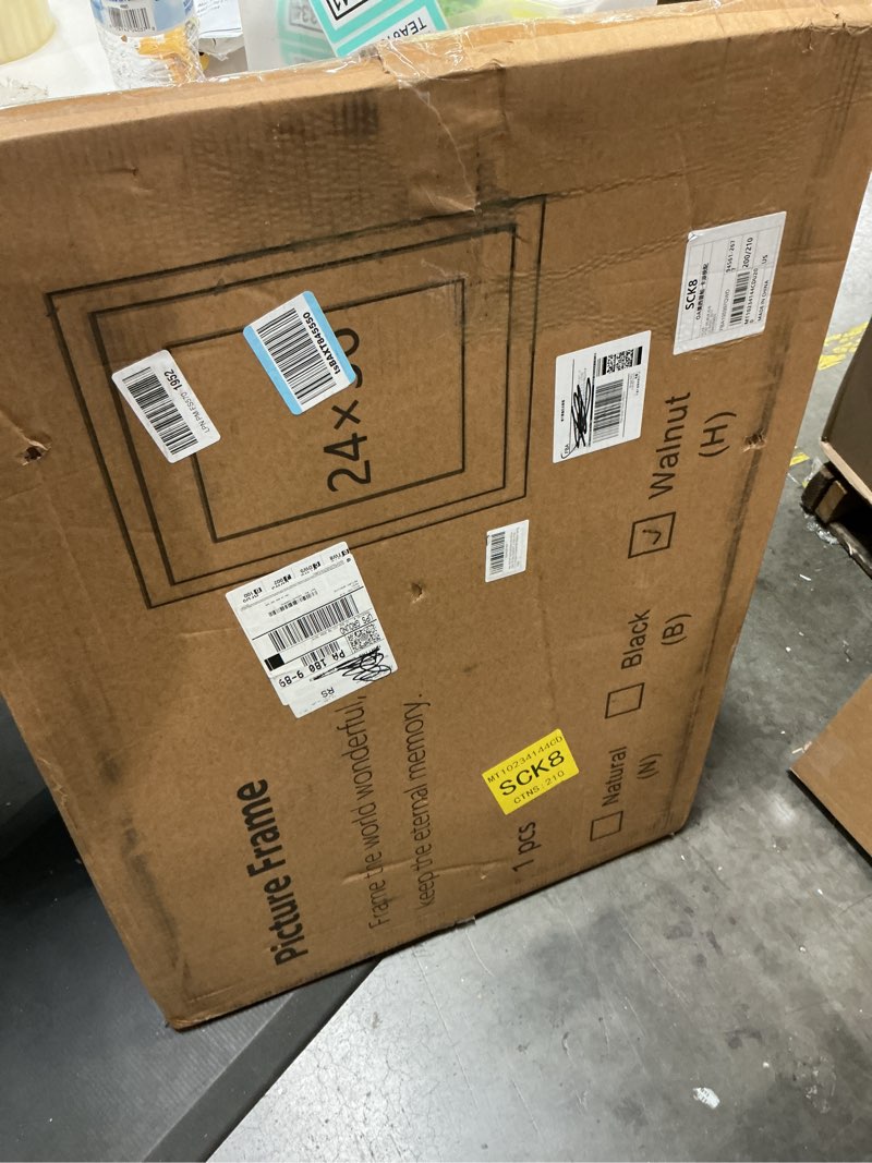 Condition photo showing New/Like New for WILTYAPF 24×36 Solid Walnut Wood Picture Frame, HD Glass, Double Mat for 16×24 or 20×30 Photos, Prem