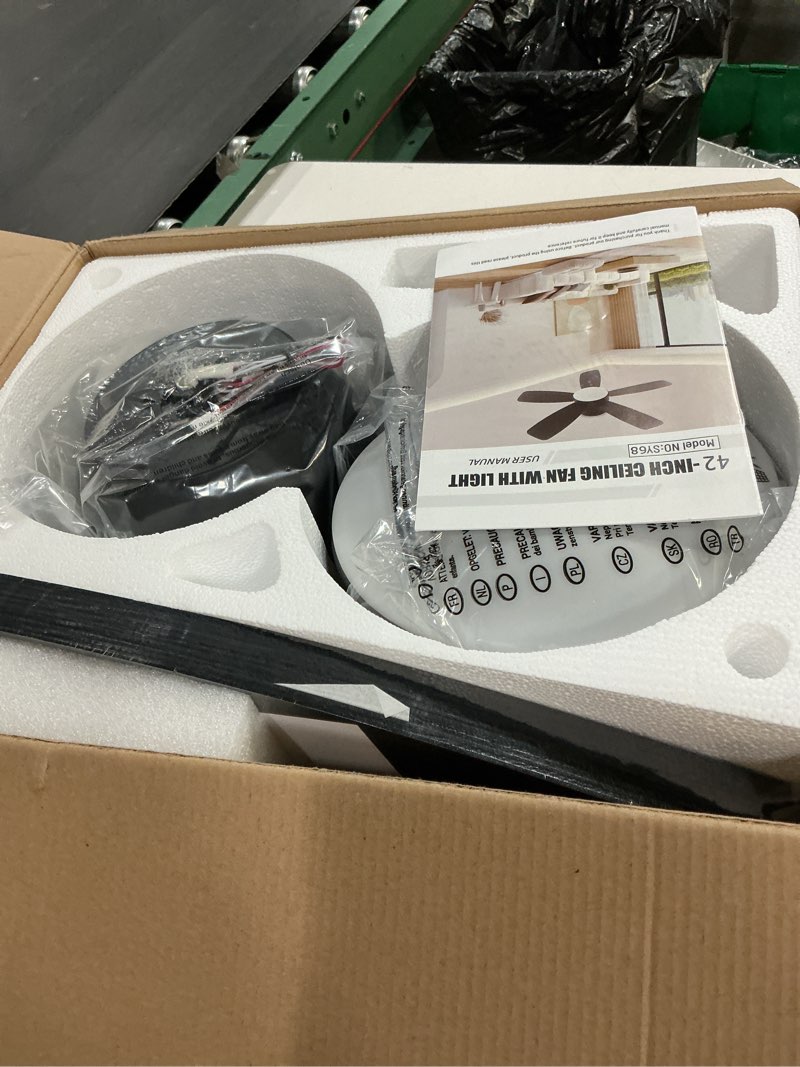 Condition photo showing Good Condition for ceiling fans with lights, 42 inch low profile ceiling fan with light and remote/app control, flush mount, reversible, 3cct, dimmable, noiseless, black ceiling fan for indoor/outdoor use black 42inch