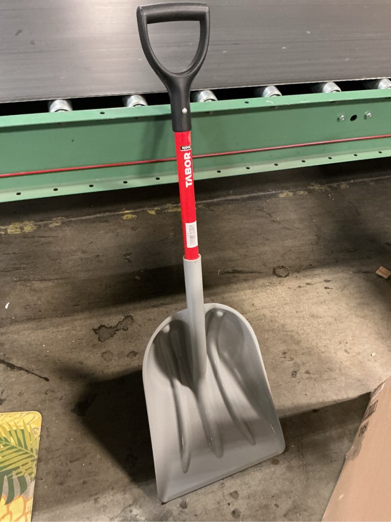 Condition photo showing As Is for TABOR TOOLS Snow Scoop with Fiberglass Handle, 15 Inch Wide Blade, Large Snow Shovel and Mulch Scoop with Comfortable D Grip Handle. J218A. (Snow Scoop, Short 26 Inch Handle)
