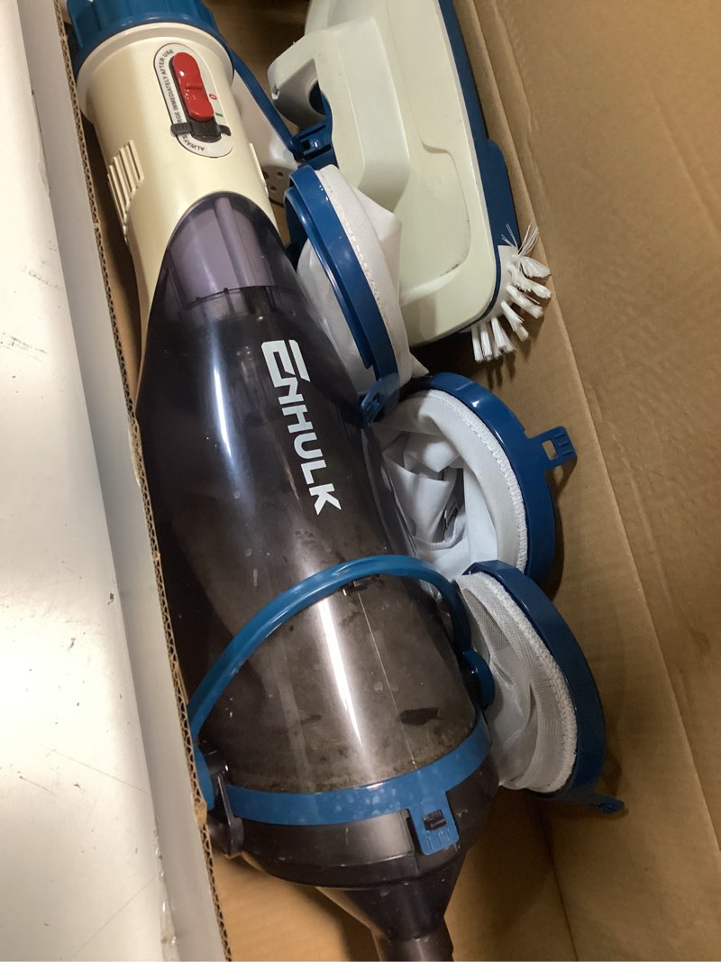 Condition photo showing As Is for enhulk pool vacuum for above ground pool, upgraded 13.4" wide head & telescopic pole, 18.5 gpm powerful suction, 60 mins runtime, cordless handheld rechargeable pool cleaner for inground pools, pc15 pc15 blue