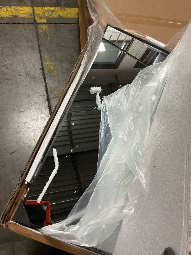 Condition photo showing New/Like New for SUNQUEEN 71"×32" Mirror Full Length, Arched Full Length Mirror with Stand, Standing Floor Mirror Wall, Hanging or Leaning Large Full Body Mirrors for Bedroom Living Room (Black) Black 71"L x 32"W