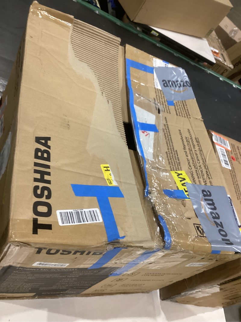 Condition photo showing As Is for TOSHIBA EM131A5C-BS Countertop Microwave Ovens 1.2 Cu Ft, 12.4" Removable Turntable Smart Humidity Sensor 12 Auto Menus Mute Function ECO Mode Easy Clean Interior Black Color 1000W 1.2 Cu.ft