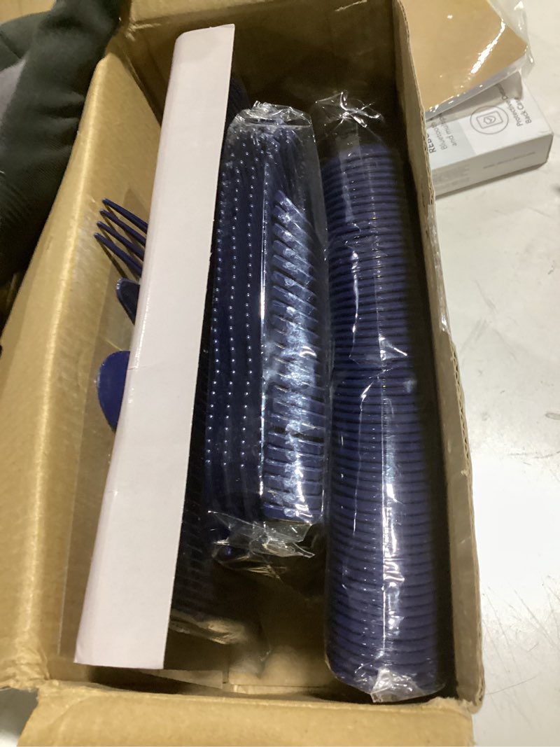 Condition photo showing Good Condition for wdf 180pcs blue plastic silverware -blue and gold plastic cutlery 60 forks, 60 knives, 60 spoons - heavy duty disposable silverware for party/wedding/birthday blue and gold - 180pcs