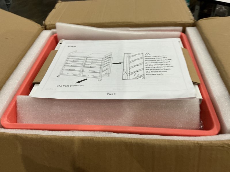 Condition photo showing New/Like New for 10 drawers rolling cart with wooden tabletop, utility storage cart with wheels, art supply craft organizer on wheel with metal frame & handles for home office school,colorful
