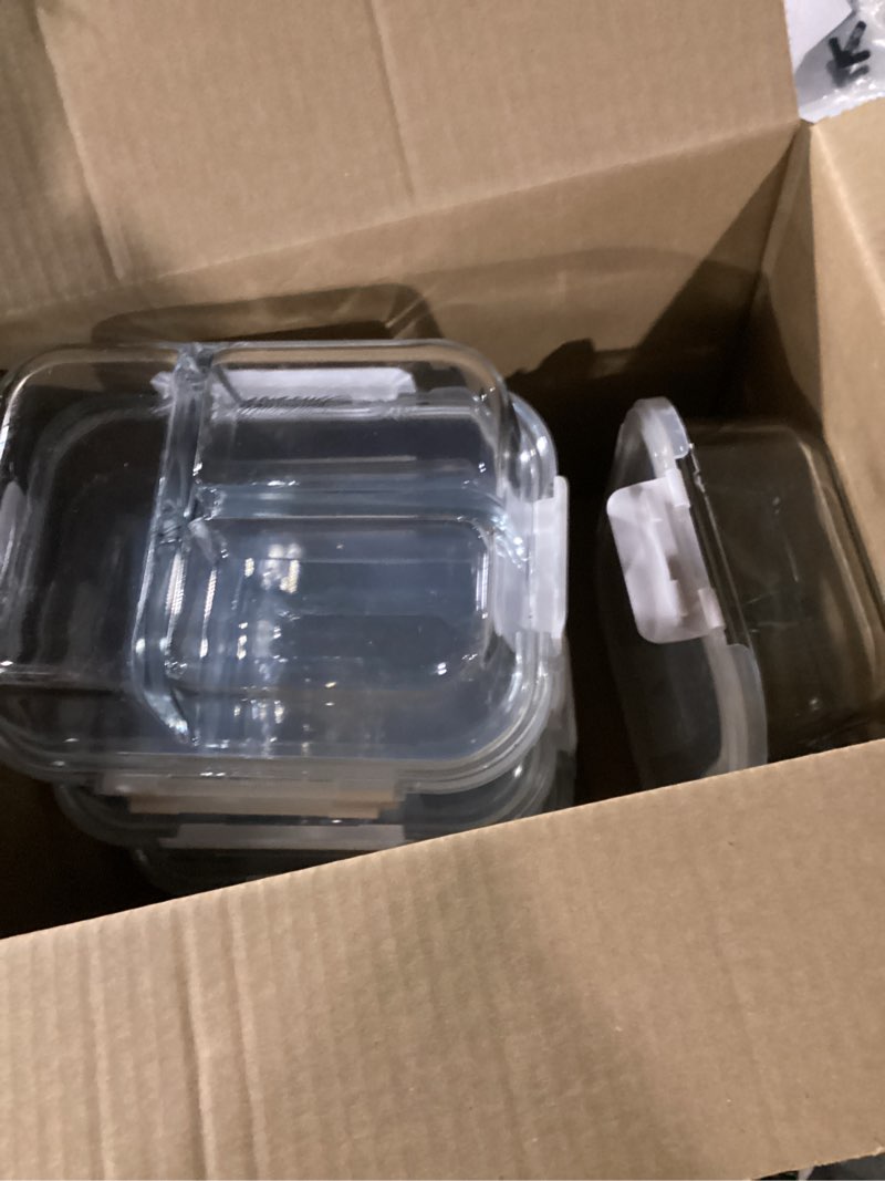 Condition photo showing As Is for Similar to photo) Amazon Basics Glass Food Storage Containers with Locking Lids, Set of 7, 14 pieces including lids, BPA-Free, clear with blue silicone ring 14-Piece Set