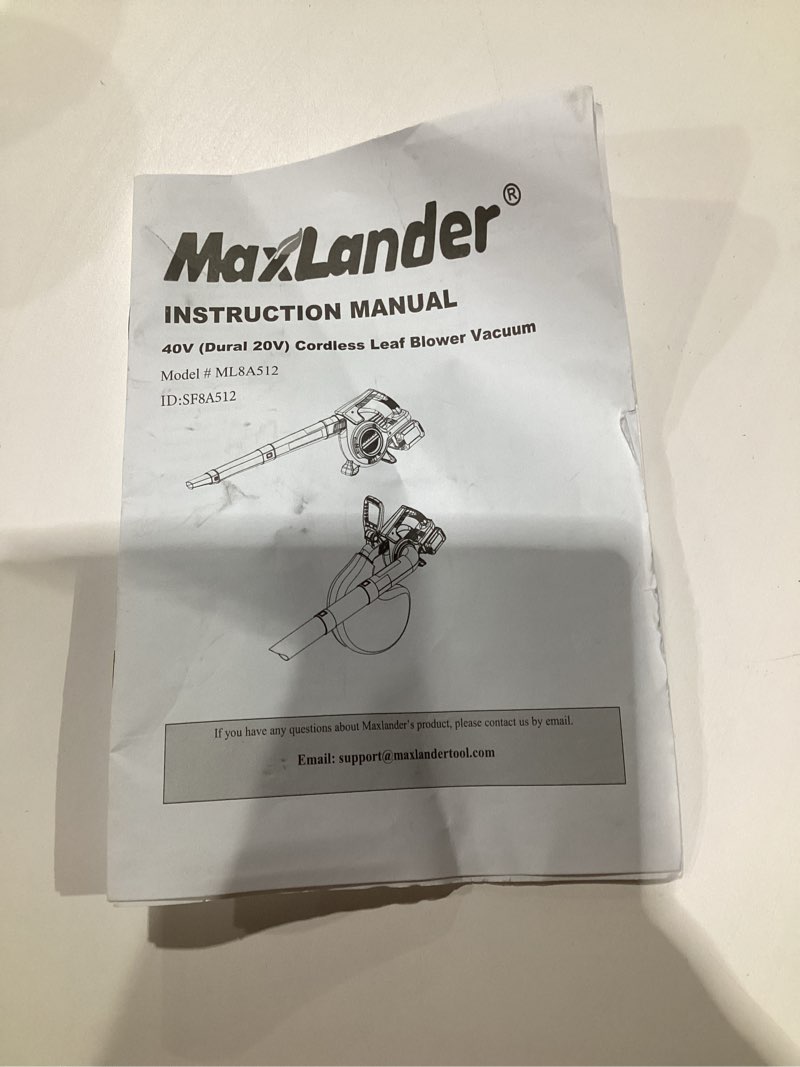 Condition photo showing As Is for MAXLANDER Cordless Leaf Blower & Vacuum with Bag, 3-in-1 Brushless Battery Powered Leaf Vacuum Mulch, SIMILAR TO STOCK PHOTOS, NOT TESTED