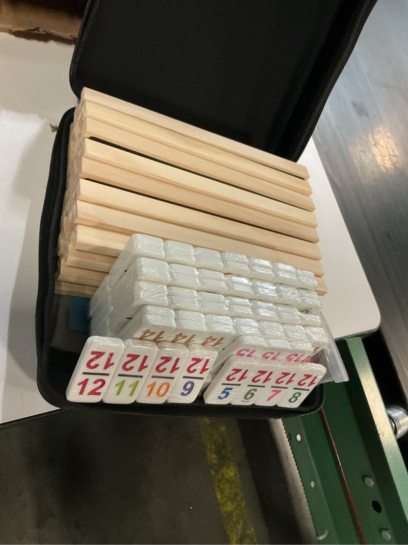 Condition photo showing Good Condition for mexican train dominoes double 15 with 8 wooden holders | 136 colorful number dominos tiles for adults, travel board game for family nights, cognitive strategy games for 2-8 players double 15 number+8 racks