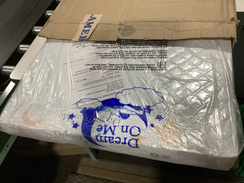 Condition photo showing New/Like New for dream on me holly 3” mini/portable crib mattress, greenguard gold & bsa certified, fits portable & mini cribs, lightweight fiber core, waterproof vinyl cover (38"x24"x3")