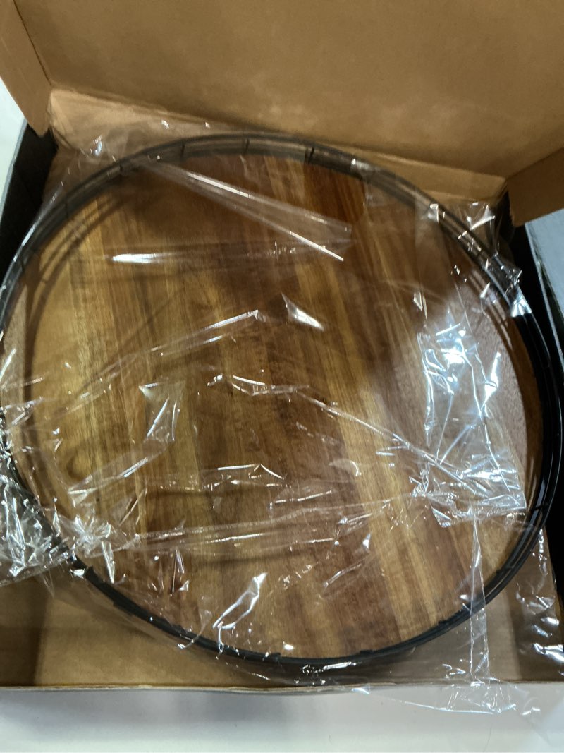 Condition photo showing Good Condition for acacia wood 18" lazy susan turntable organizer for table top, farmhouse large round lazy susan for cabinet kitchen centerpieces dining table, for condiments charcuterie, bathroom vanity tray decor