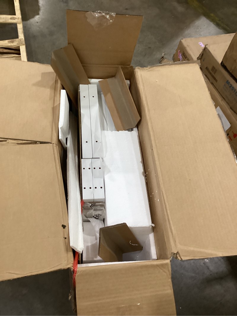 Condition photo showing As Is for LITTLE TREE Round Dining Table for 4-6 People, 47 Inches White Circle Dinner Kitchen Dining Room Table with Wooden Pedestal Base for Kitchen, Living Room