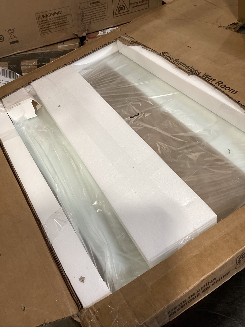 Condition photo showing Good Condition for shower glass door panel, 30" w x 78" h framless bathroom fixed glass shower door panel durable and stable 5/16"(8mm) clear tempered door with fixed clamps bathroom shower screen (silver)
