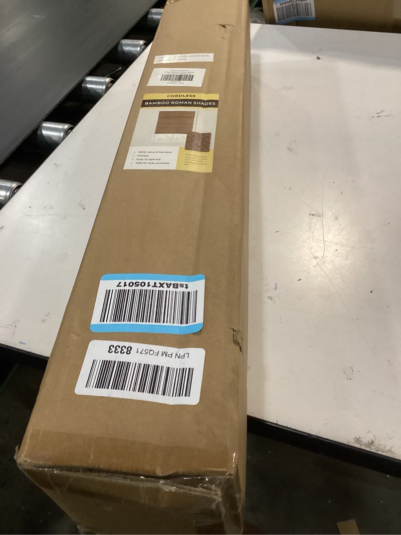 Condition photo showing New/Like New for Cordless Bamboo Roman Shades for Windows, Blinds Size (24 1/2" W × 64" H) Colour (Highfield Teak) Fits Windows (24 3/4" W × 64" H) Highfield Teak 24 3/4" W × 64" H