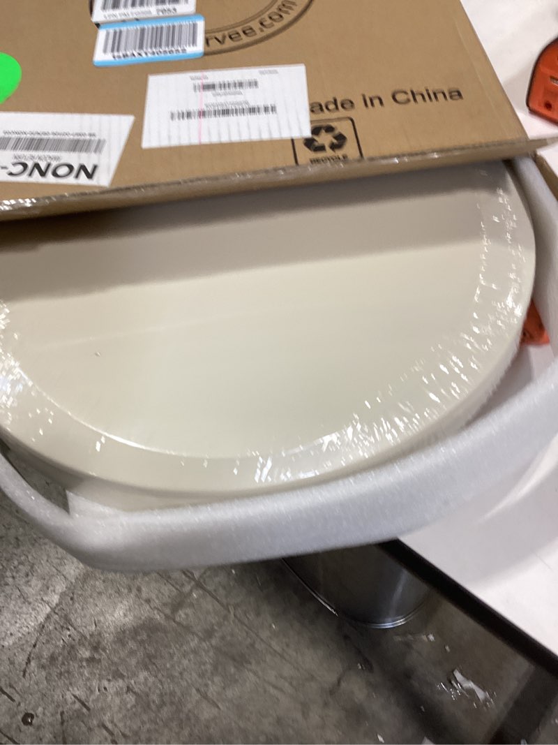 Condition photo showing New/Like New for Mayfair Cameron Biscuit Toilet Seat, Non Slip Heavy Duty Wood, Easy Clean, Made in USA, Round Biscuit Round