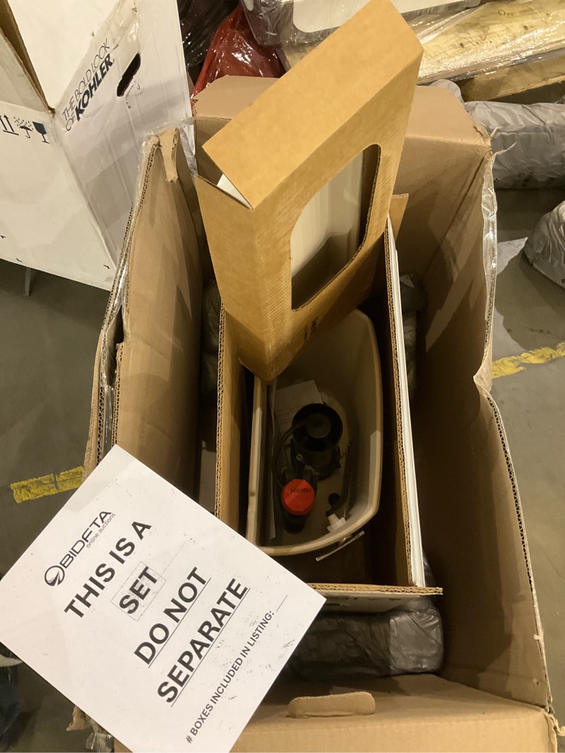 Condition photo showing As Is for KOHLER K-25224-0 Highline Tall Two-Piece Elongated Toilet with Left-Hand Trip Lever, Elongated Toilet Bowl, 1.28 GPF, White