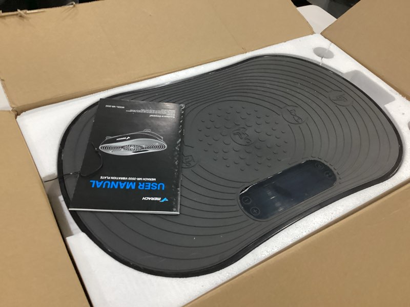 Condition photo showing As Is for merach vibration plate exercise machine, vibrating platform for lymphatic drainage weight loss muscle activation, full body home exercise equipment with led touch screen bluetooth pull cord