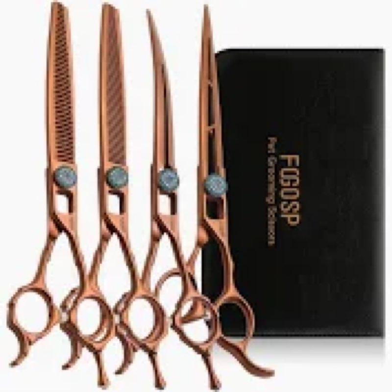 XIGOUPT 7.5‘’ Professional Dog Grooming Scissors Kit Rose Gold Stainless Steel Dog Scissors for Groo