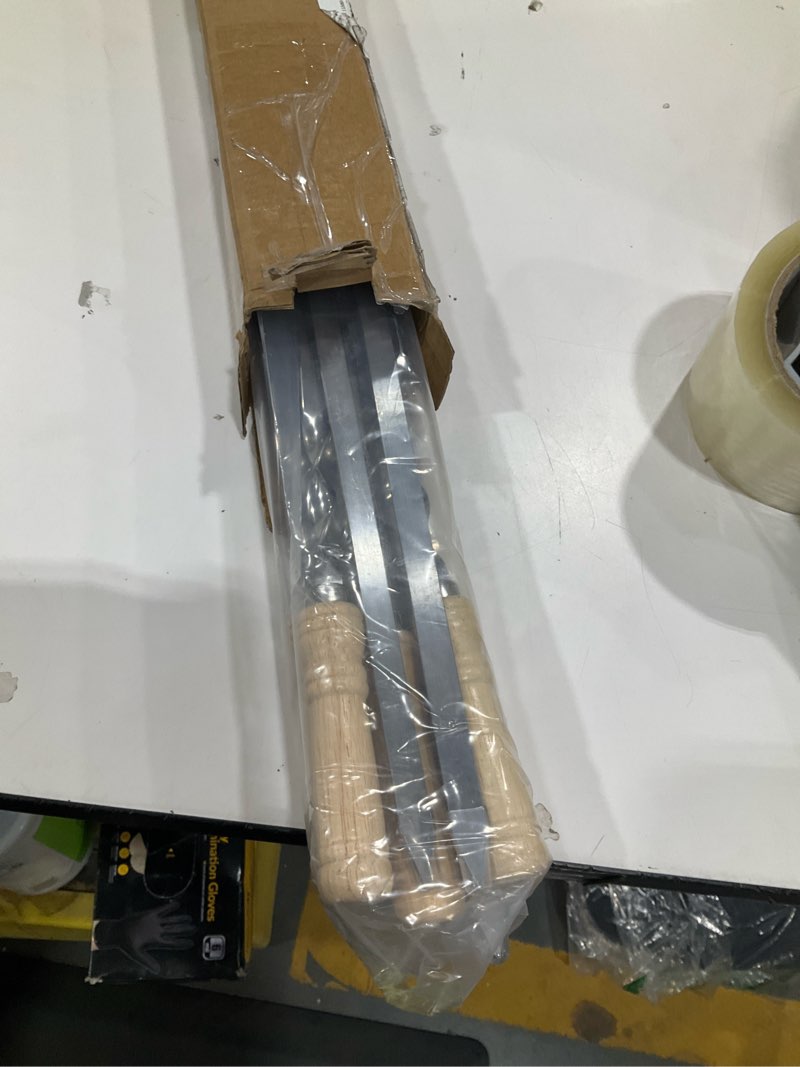 Condition photo showing Good Condition for 12 pack kabob skewers bbq barbecue skewers stainless steel sticks 22 inch heavy duty large wide reusable with nonslip wooden handle ideal for shish kebab chicken shrimp and vegetables silver+wood 22 inches