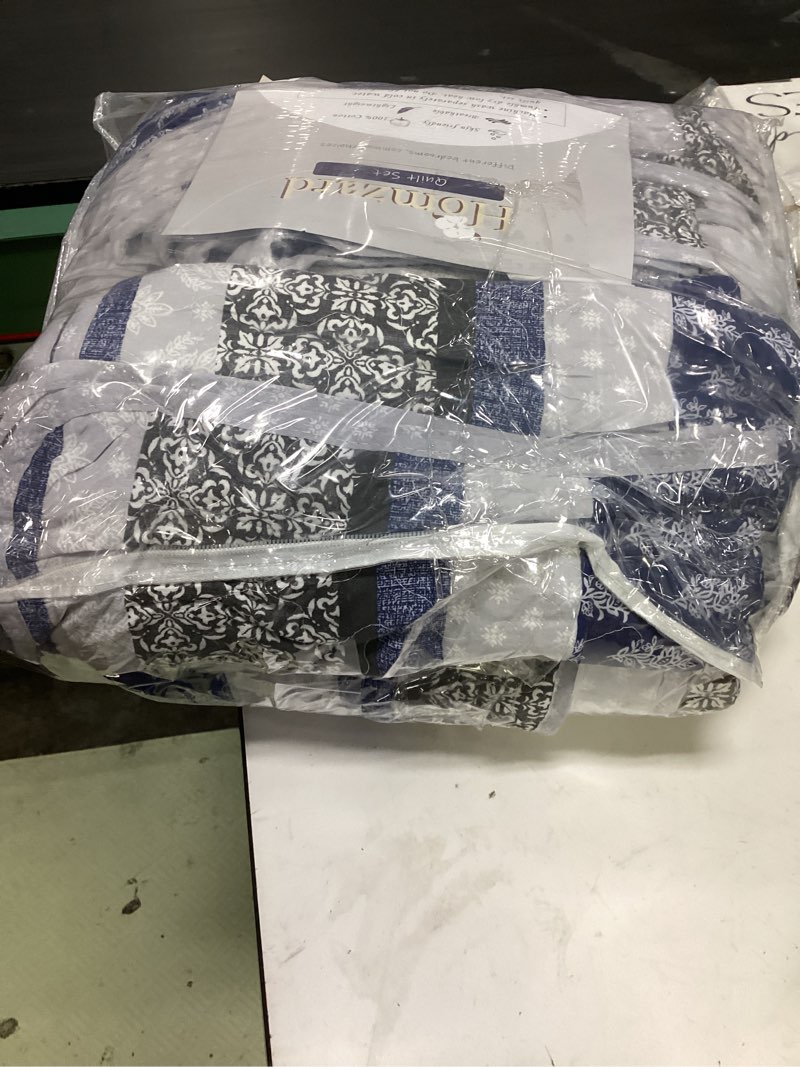 Condition photo showing Good Condition for homzard quilt bedding set queen size - 100% cotton comforters set queen size,gray blue quilts bedspread for the bed, farmhouse lightweight bedding (90 * 98 inch) and 2 pillow shams all season 01-1 blue/gray queen (90"x98")
